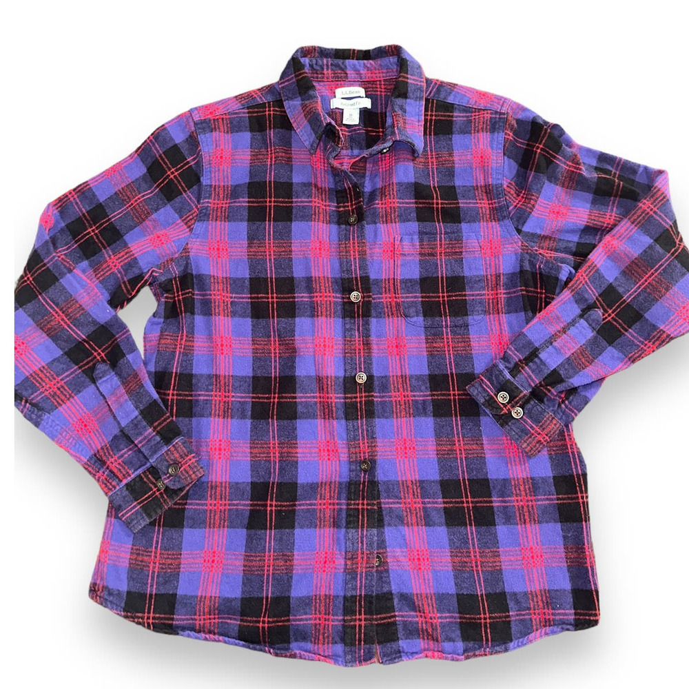 LL Bean Scotch Plaid Flannel‎ Shirt Women's Relaxed Fit Size: M